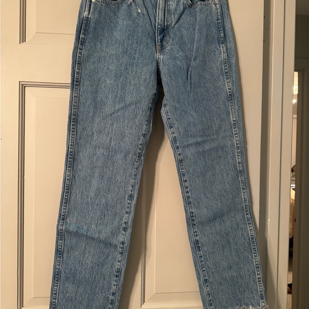 SLVRLAKE High Rise Straight Jeans in Light Wash Blue